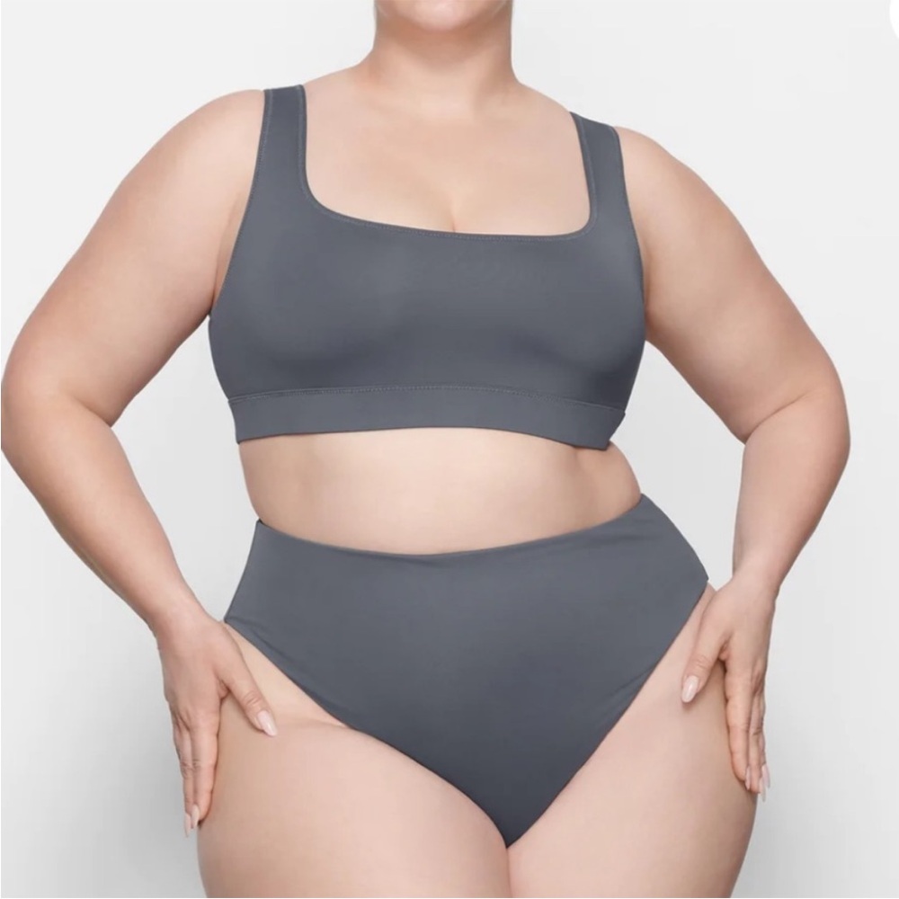 Skims recycled tank bikini top AND recycled mid waist bikini bottom- gunmetal